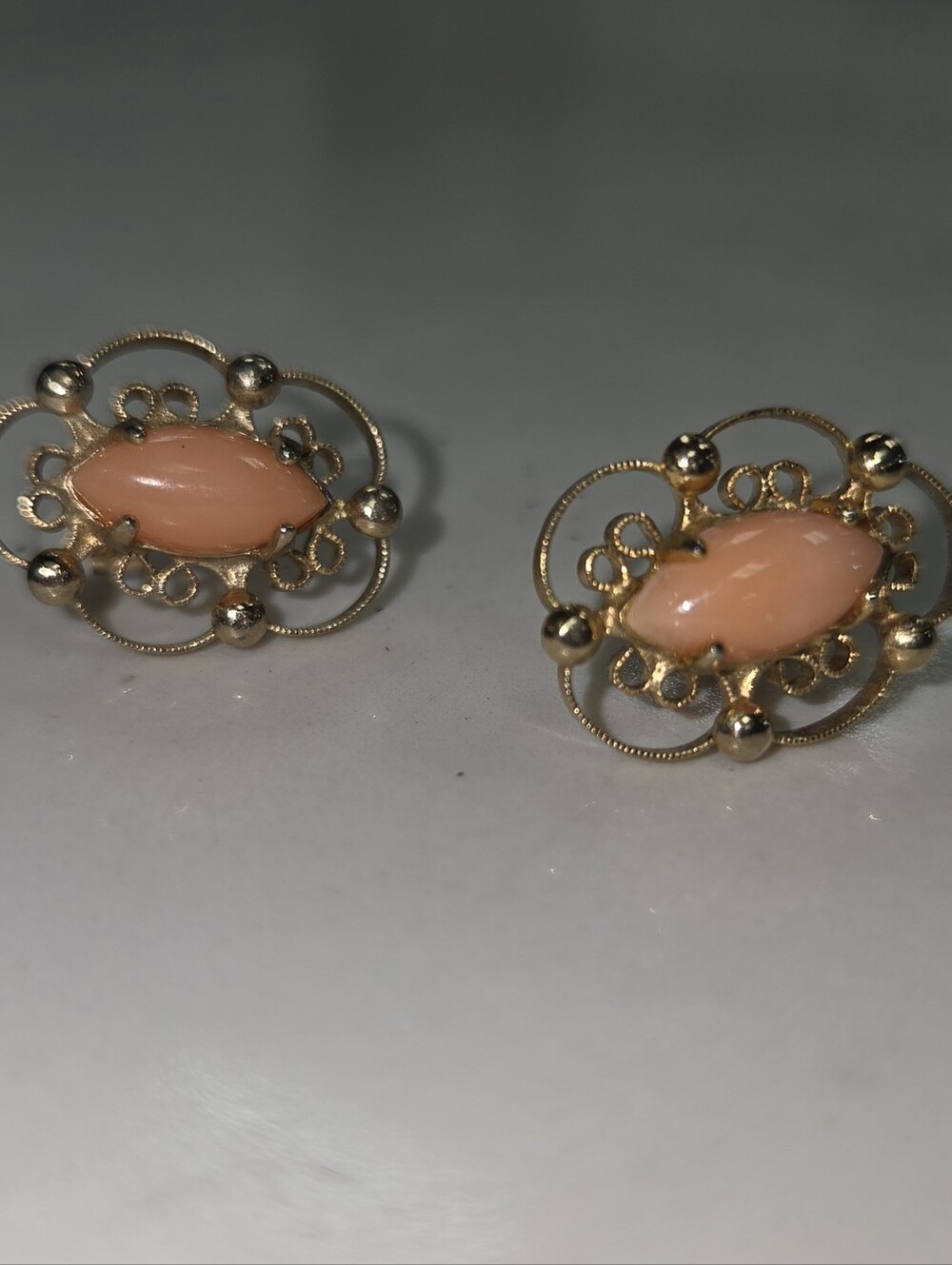 Delicate Gold Pink Coral Stud Earrings
